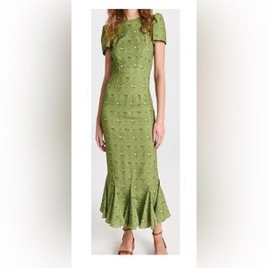 RHODE Green Maxi Trumpet Dress with Ruffled Hem